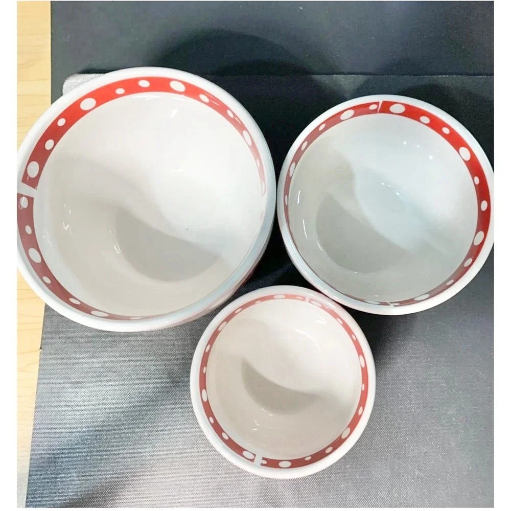 Vtg Century Snowman Christmas Nesting Mixing Bowl Set of 3 Red White Polka Dot‎